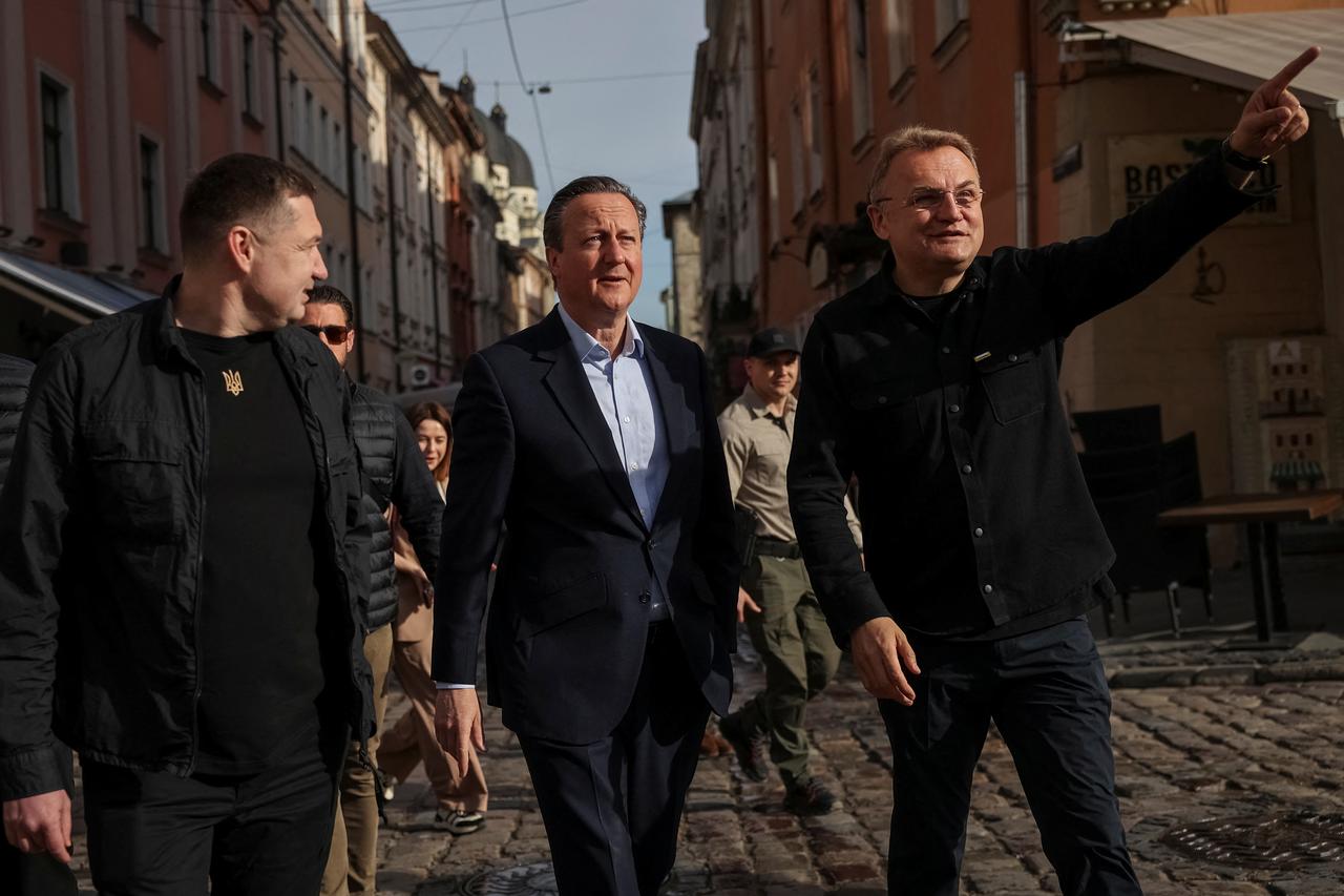 Britain's Foreign Secretary Cameron visits Lviv